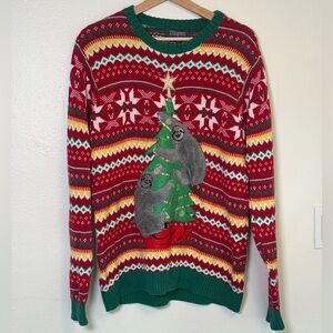 Ugly Christmas‎ Sweater with Sloth Design climbing Christmas Tree size S
